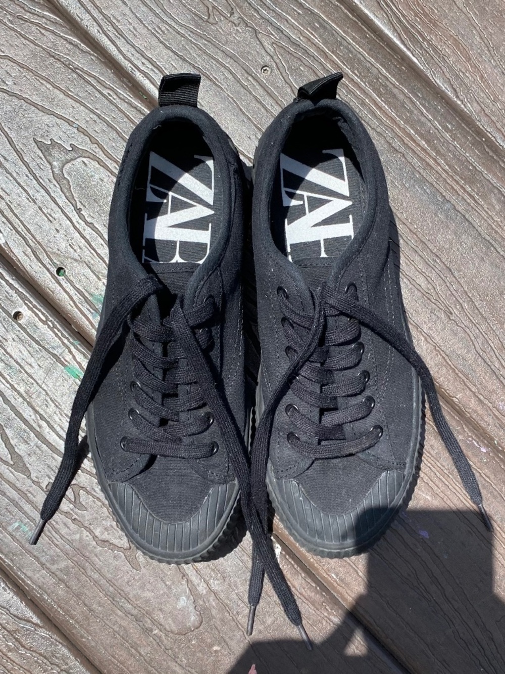 Zara Black Canvas Platform Sneakers Women's Size 7 Lace Up